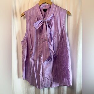 Talbots Lavender Sleeveless Blouse with Front Tie Bow